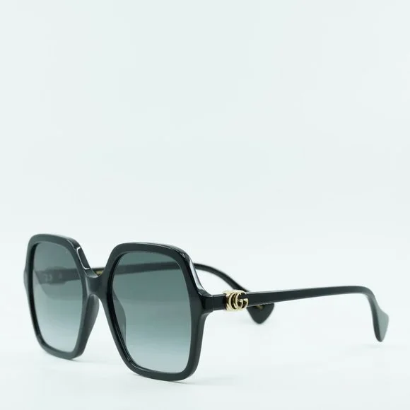 💯 NEW GUCCI GG1072SA 001 SHINY BLACK GREY GRADIENT SQUARE SUNGLASSES - Picture 2 of 11